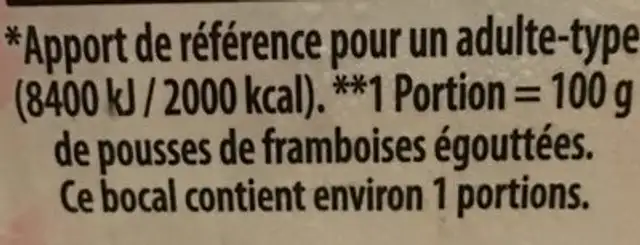 Framboise aux sirop leger ingredients label