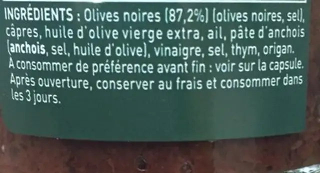 Poulet a la provençale ingredients label