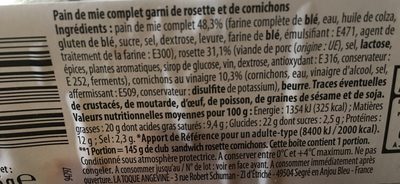 Club sandwich ingredients label