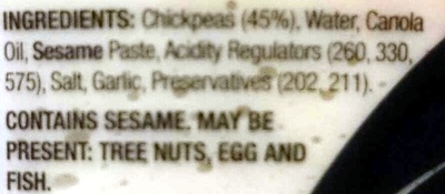 Hommus Dip ingredients label