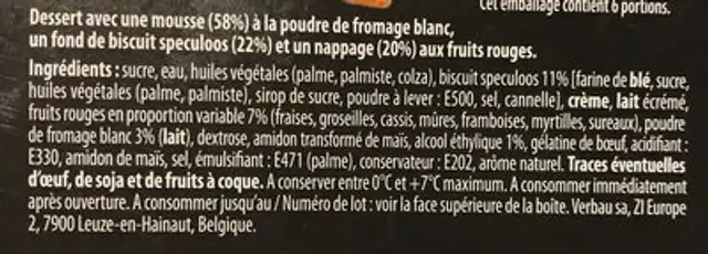 Cheesecake fruits rouges ingredients label
