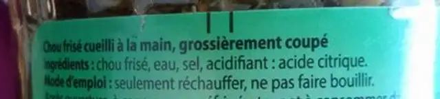 Chou frisé ingredients label