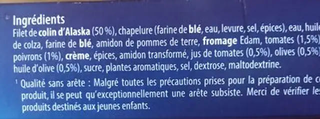 Filets de poisson panés ingredients label