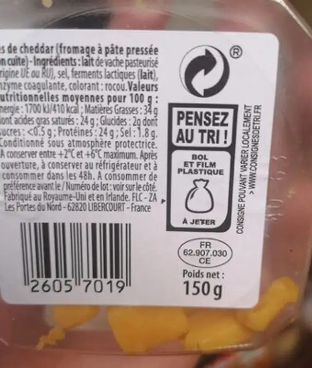 Des de cheddar nutrition facts table