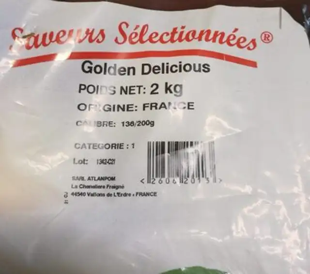 Pomme Golden ingredients label
