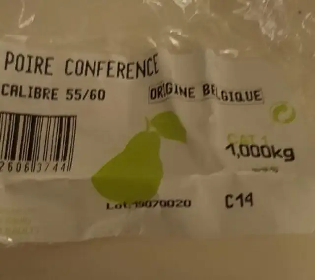 Poires conférence ingredients label