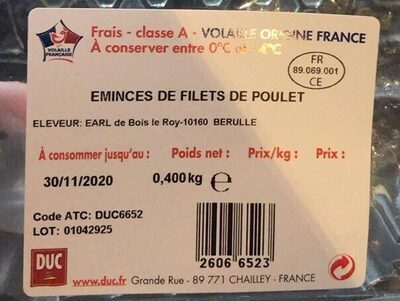 Émincés de filets de poulet