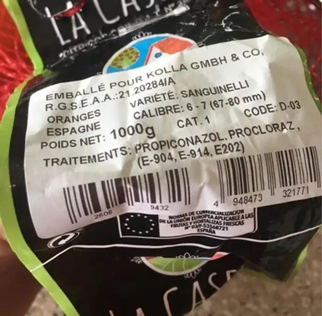 Orange sanguine ingredients label