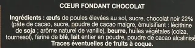 Coeurs fondants ingredients label