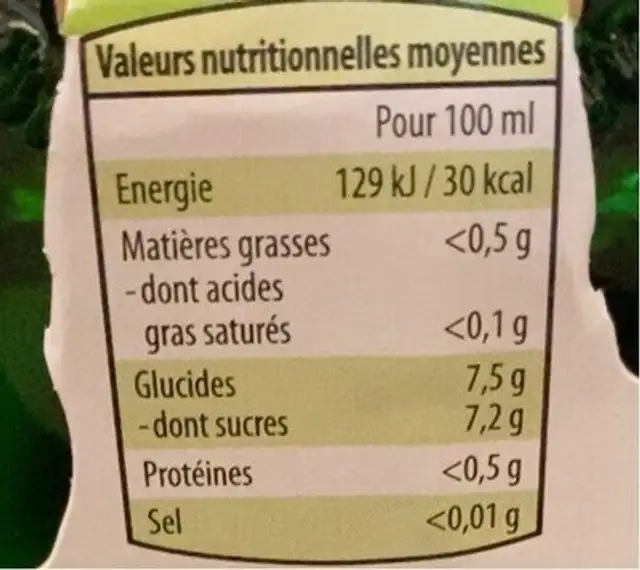 Bière sans alcool saveur mojito nutrition facts table