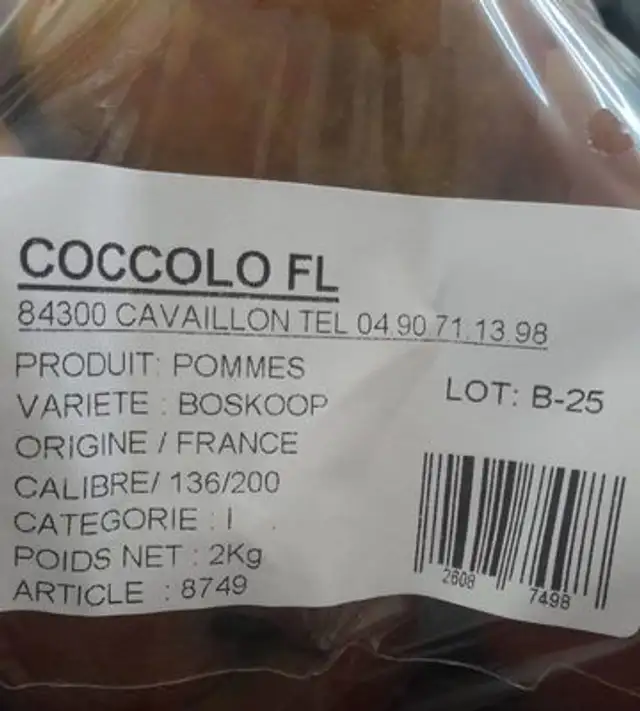 Pommes boskoop ingredients label