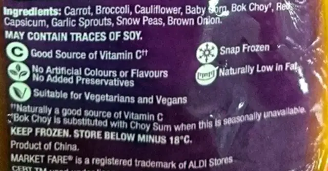 Stir Fry Oriental Selection ingredients label