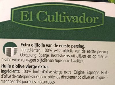 Huile d'olive vierge extra Espagnole ingredients label