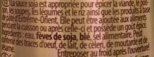 Sauce soja ingredients label