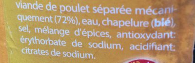 Hamburger de poulet ingredients label