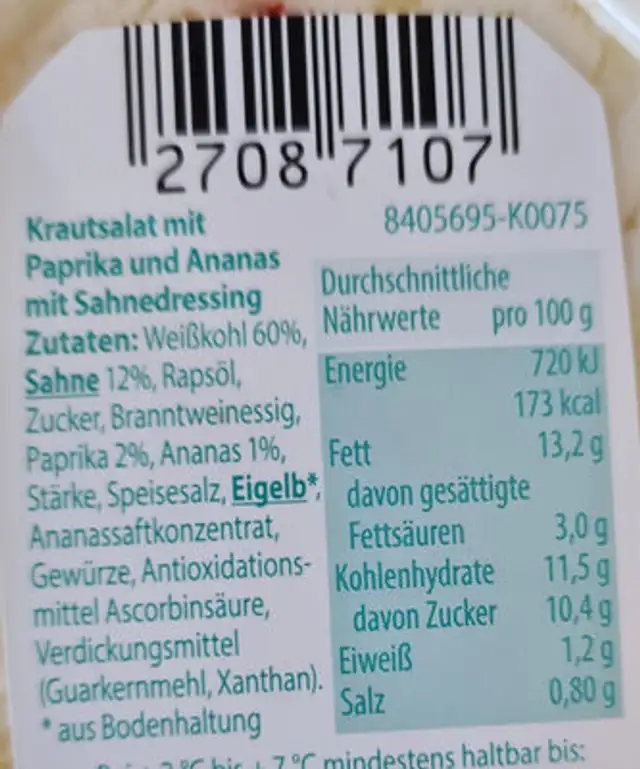 weißkrautsalat mit sahne dressing ingredients label