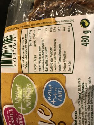 Pain protéine nutrition facts table