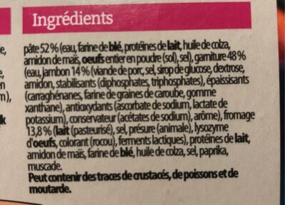 Crepes poulet & champignons ingredients label