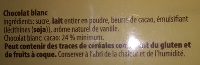 Chocolat blanc ingredients label