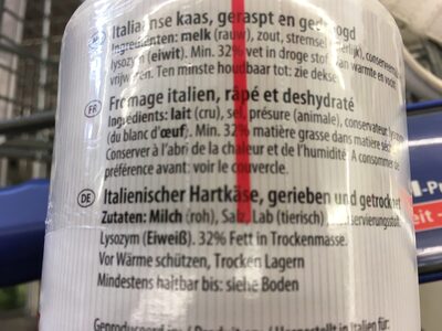 Fromage dur rapé ingredients label