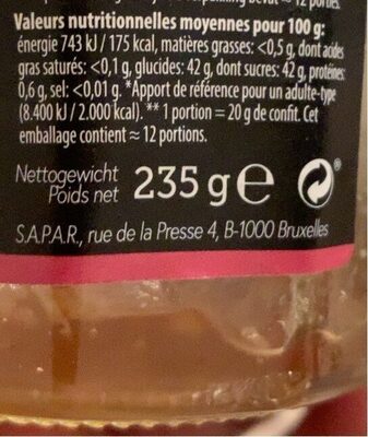 Confit d’oignon nutrition facts table