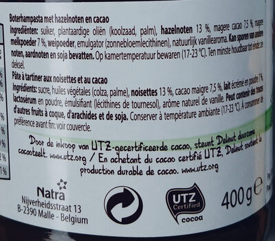 Delinut hazelnoot ingredients label