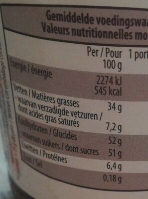 Delinut hazelnoot nutrition facts table