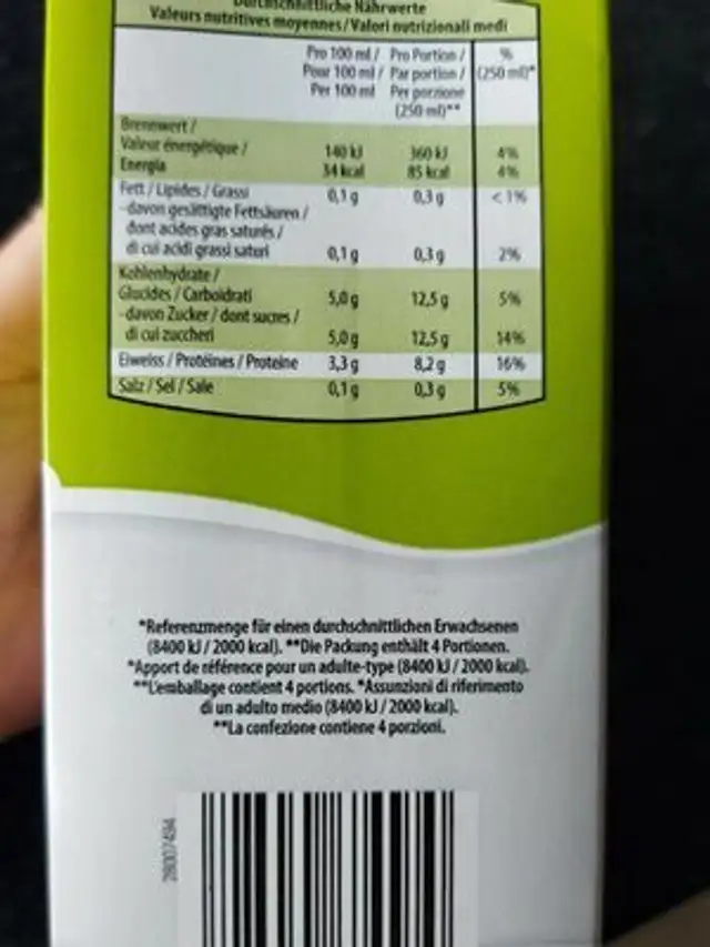 Lait écrémé 0,1% nutrition facts table