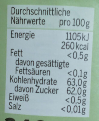 Pfirsich-mango Konfitüre extra nutrition facts table