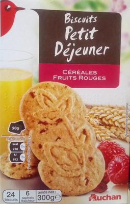 Biscuit petit déjeuner céréales et fruits rouges front packaging