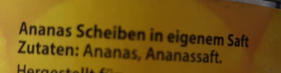 Ananas Scheiben ingredients label