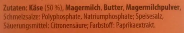 Toast Schmelzscheiben ingredients label