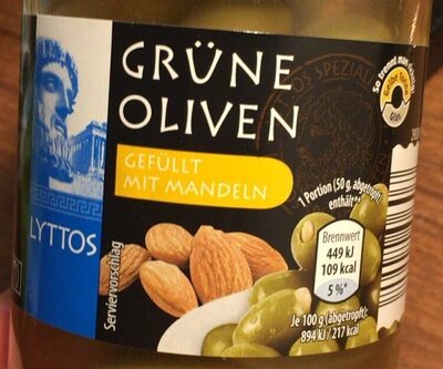 Oliven grün mit Mandeln front packaging