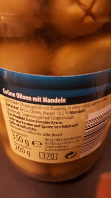 Oliven grün mit Mandeln ingredients label