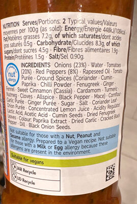 Sauce Balti ingredients label