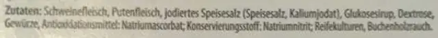 Salami mit 23% magerem Geflügelfleisch ingredients label