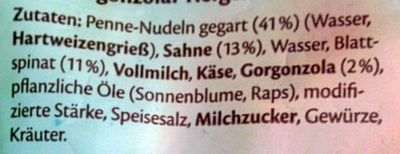 Penne Gorgonzola ingredients label