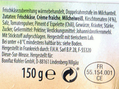 Fraîcho Frischkäse "Kräuter der Provence" ingredients label
