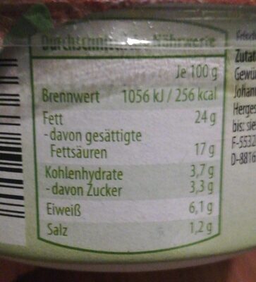 Fraîcho Frischkäse "Kräuter der Provence" nutrition facts table