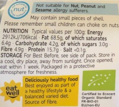 Organic Walnuts nutrition facts table
