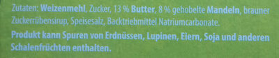 Butter Mandel-gebäck ingredients label