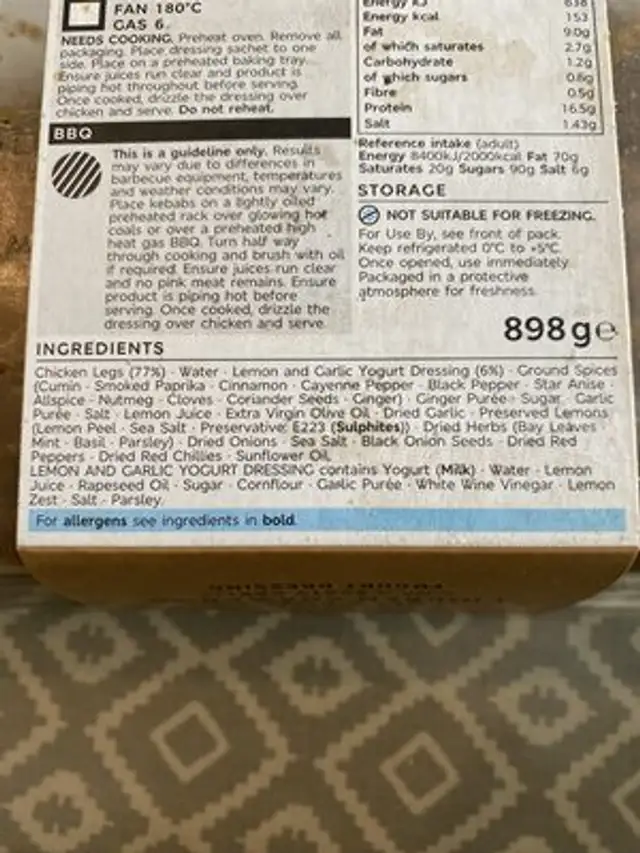 Chicken Shawarma With Zesty Garlic Yogurt Dressing ingredients label