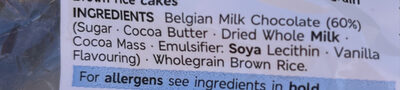 Belgian Milk Chocolate Rice Cakes ingredients label