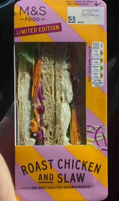 Roast Chicken and Slaw On soft malted brown bread front packaging