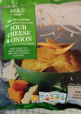 Four Cheeses & Onion crisps front packaging