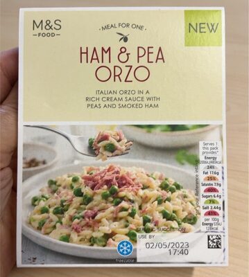 Ham and pea orzo