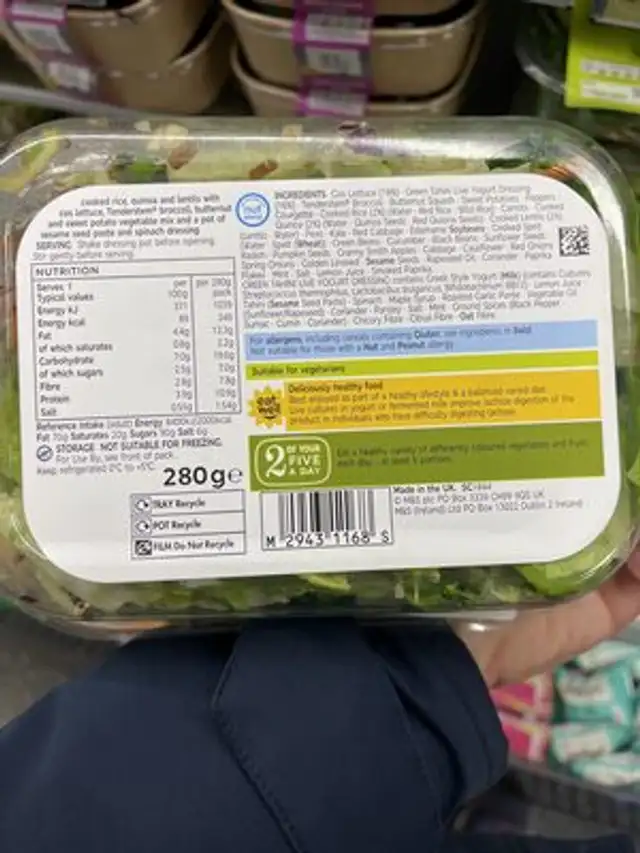 35 plants salad ingredients label