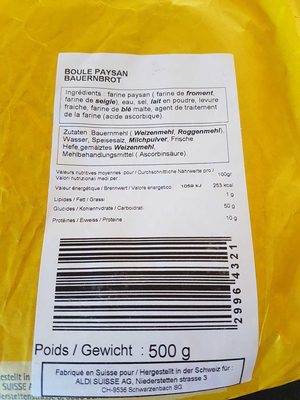 Boule paysan pain front packaging