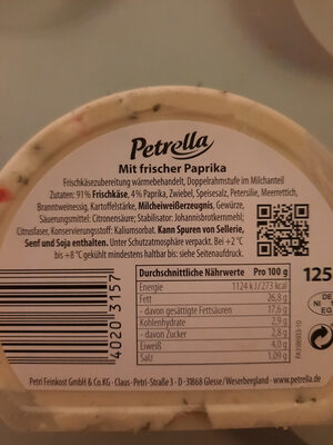 Petrella Frischkäse ingredients label