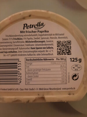 Petrella Frischkäse nutrition facts table